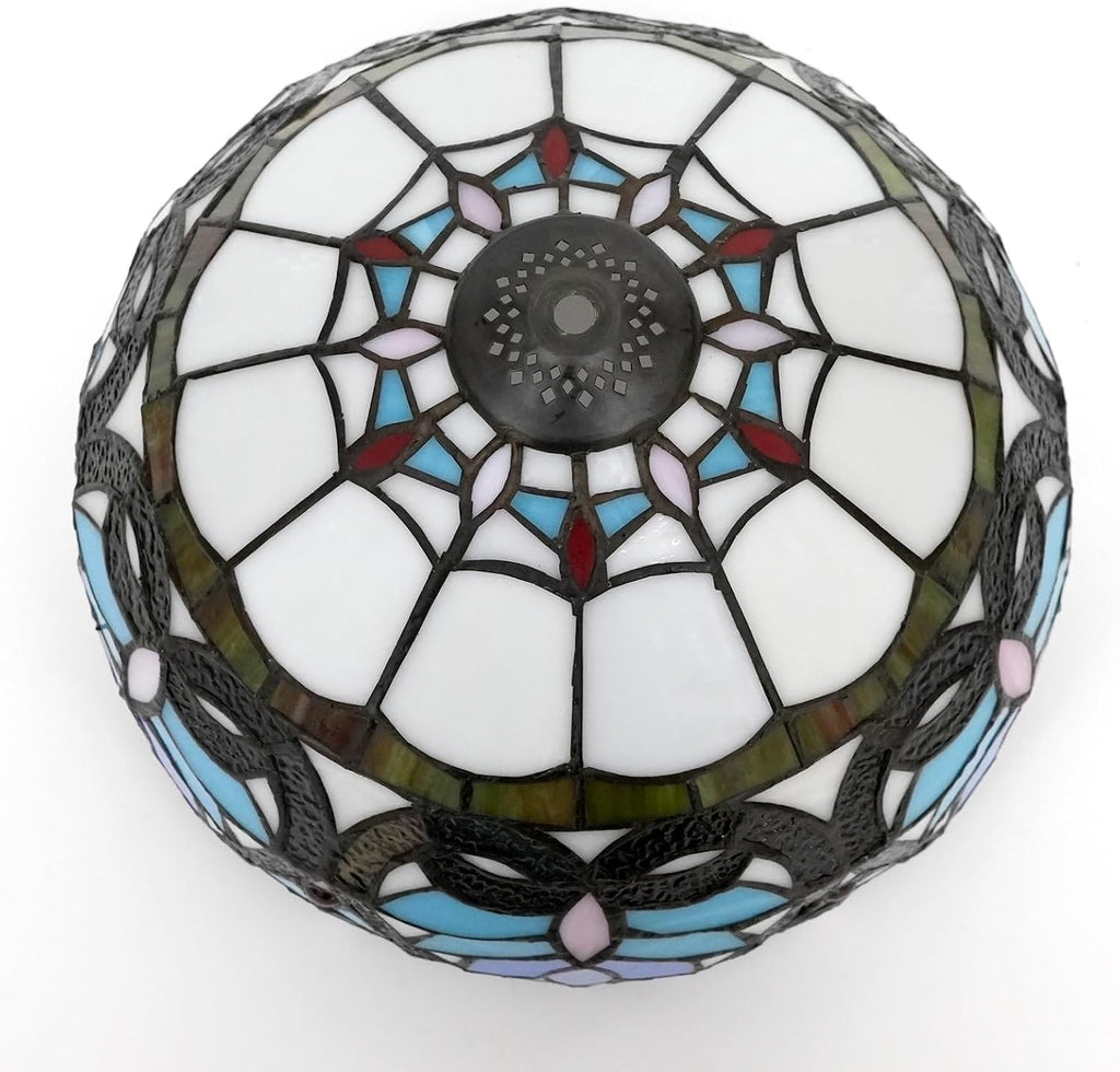 Tiffany Style Lamp Shade, 12 Inch Blue Love Heart Stained Glass Lamp Shade Replacement Pastoral Lamp Cover Accessories Fit for Table Lamp Pendant Light Ceiling Light