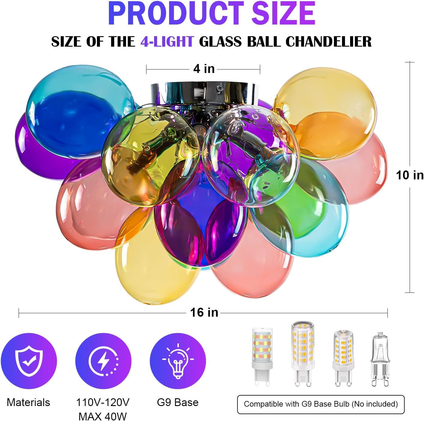 Semi Flush Mount Bubble Chandelier,Close to Ceiling Light Fixtures,16' Modern Bubble Balloon Glass Chandelier with Colorful Globe Glass Shades Pendant Light (Colorful Ceiling, 16 inch)