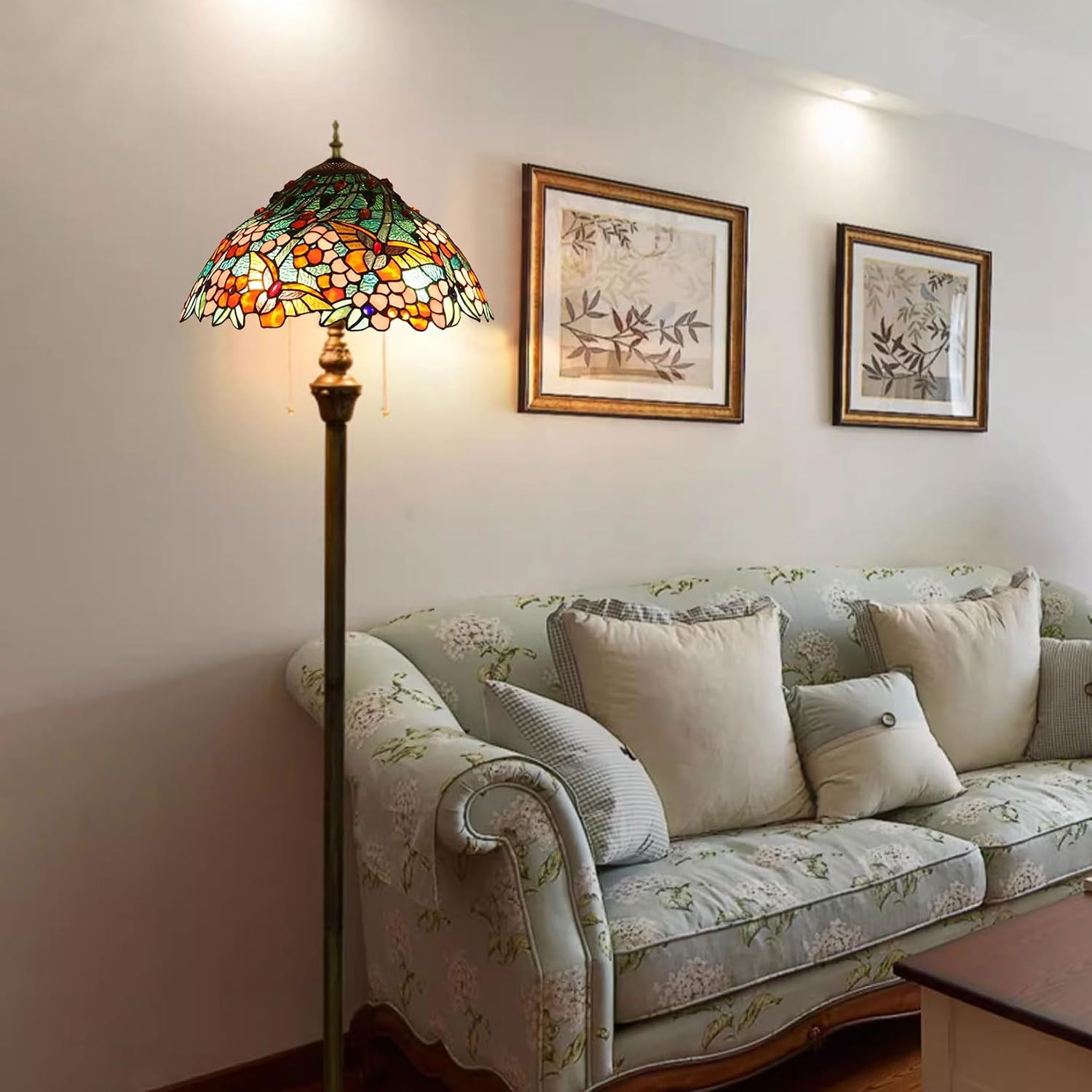 Tiffany Lamp Shade Replacement, 16 Inch Stained Glass Lampshades Antique Butterfly Cherry Blossom Crystal Beads Design Light Cover Only for Table Lamp Floor Lamp Pendant lamp Ceiling Light