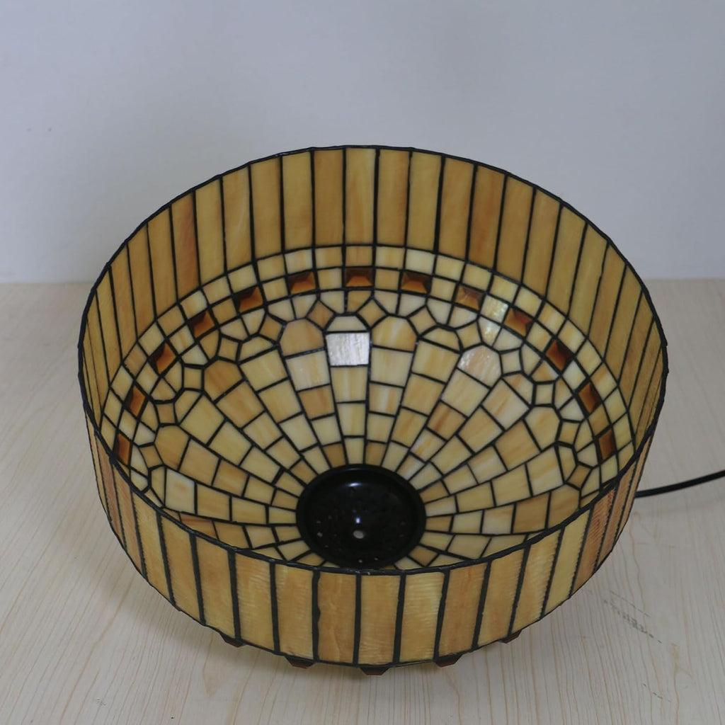 Tiffany Table Lamp Shade Replacement Only 16X9 Inch Stained Glass Yellow Beige Amber Lampshades, for Floor Lamp Desk Lamp Pendant lamp Ceiling Light Bedside Reading Lamp