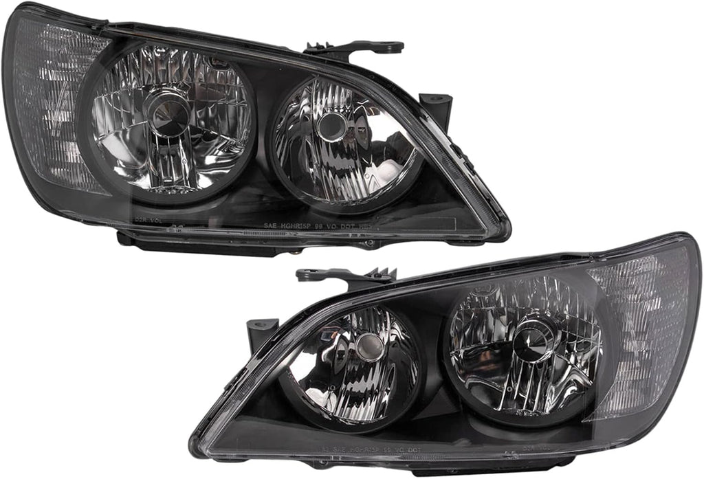 TRQ Performance Driver and Passenger Side Headlight Assembly Set Compatible with 01-05 Lexus IS300