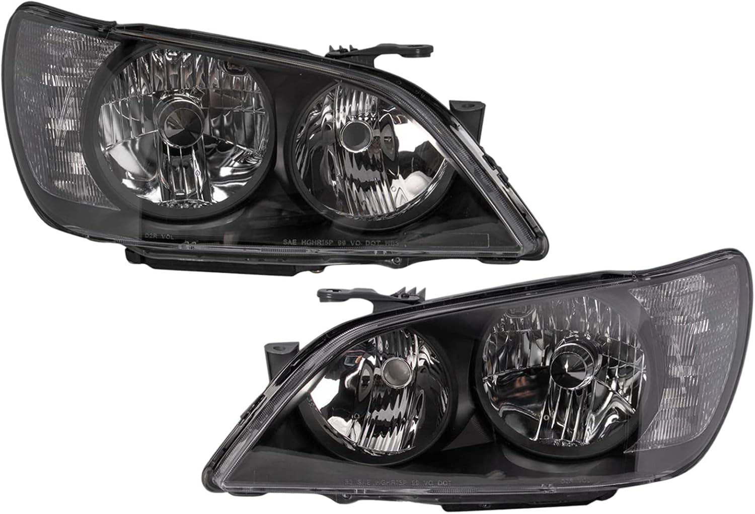 TRQ Performance Driver and Passenger Side Headlight Assembly Set Compatible with 01-05 Lexus IS300
