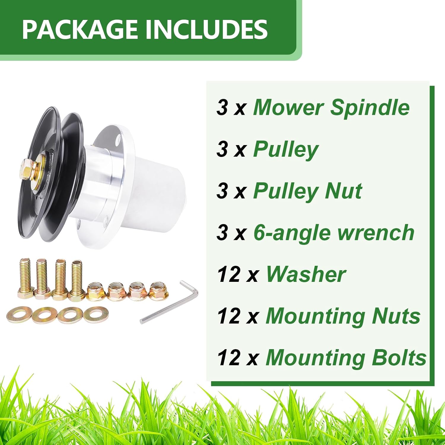 037-2000-00 Bad Boy Spindle Assembly 037-2050-00 with 033-4820-00 Pulley Fit for Bad Bo y MZ, MZ Magnum 42 48 inch Deck Mower (3 Pack)