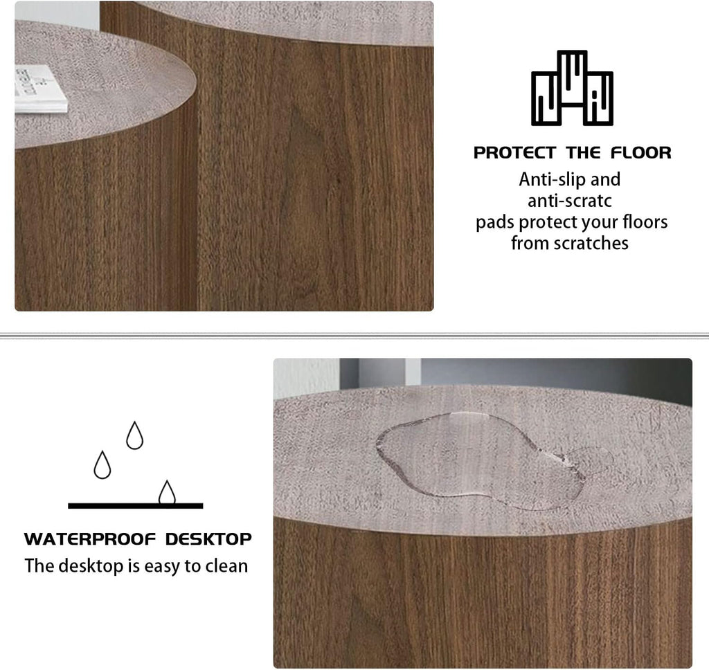 18.9' Round Nesting Coffee Table Set of 2,Wooden Circle Coffee and End Tables,Durable Accent Furniture,Modern Space-Saving Design for Small Living Rooms,Offices,No Assembling Needed (Walnut)