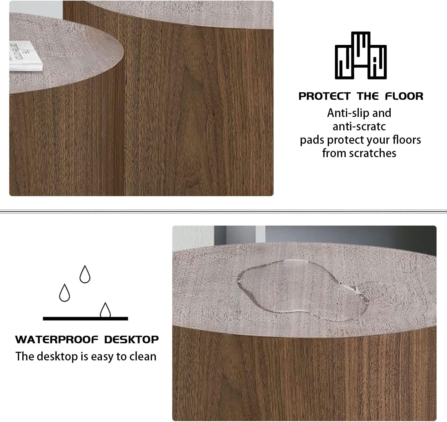 18.9' Round Nesting Coffee Table Set of 2,Wooden Circle Coffee and End Tables,Durable Accent Furniture,Modern Space-Saving Design for Small Living Rooms,Offices,No Assembling Needed (Walnut)