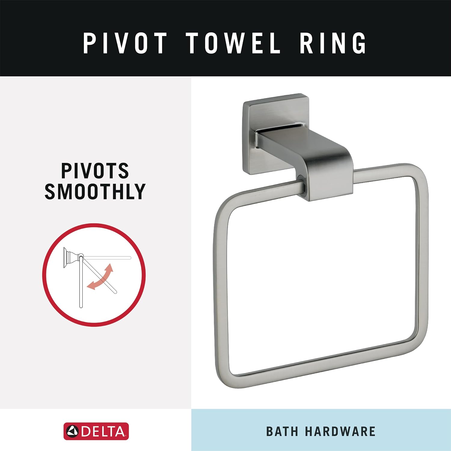 Delta 77524-SS Ara 24-in Wall Mount Towel Bar Bath Hardware & 77546-SS Ara Wall Mount Square Closed Towel Ring Bath Hardware & 77535-SS Ara Single Towel Hook Bath Hardware Accessory