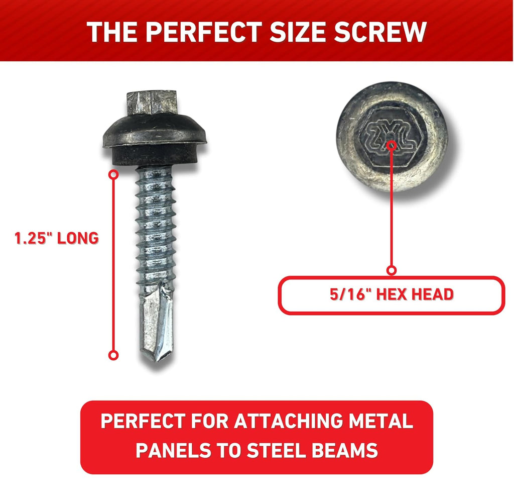 EAGLE 1 Long-Life Metal Roofing Screws: #14 x 1.25 Dome Cap Metal Building Screws (250-Count), Self-Drilling Tip, EPDM Washer, Multiple Colors/Includes 5/16' Magnetic Hex Bit Driver (Zinc, 250)