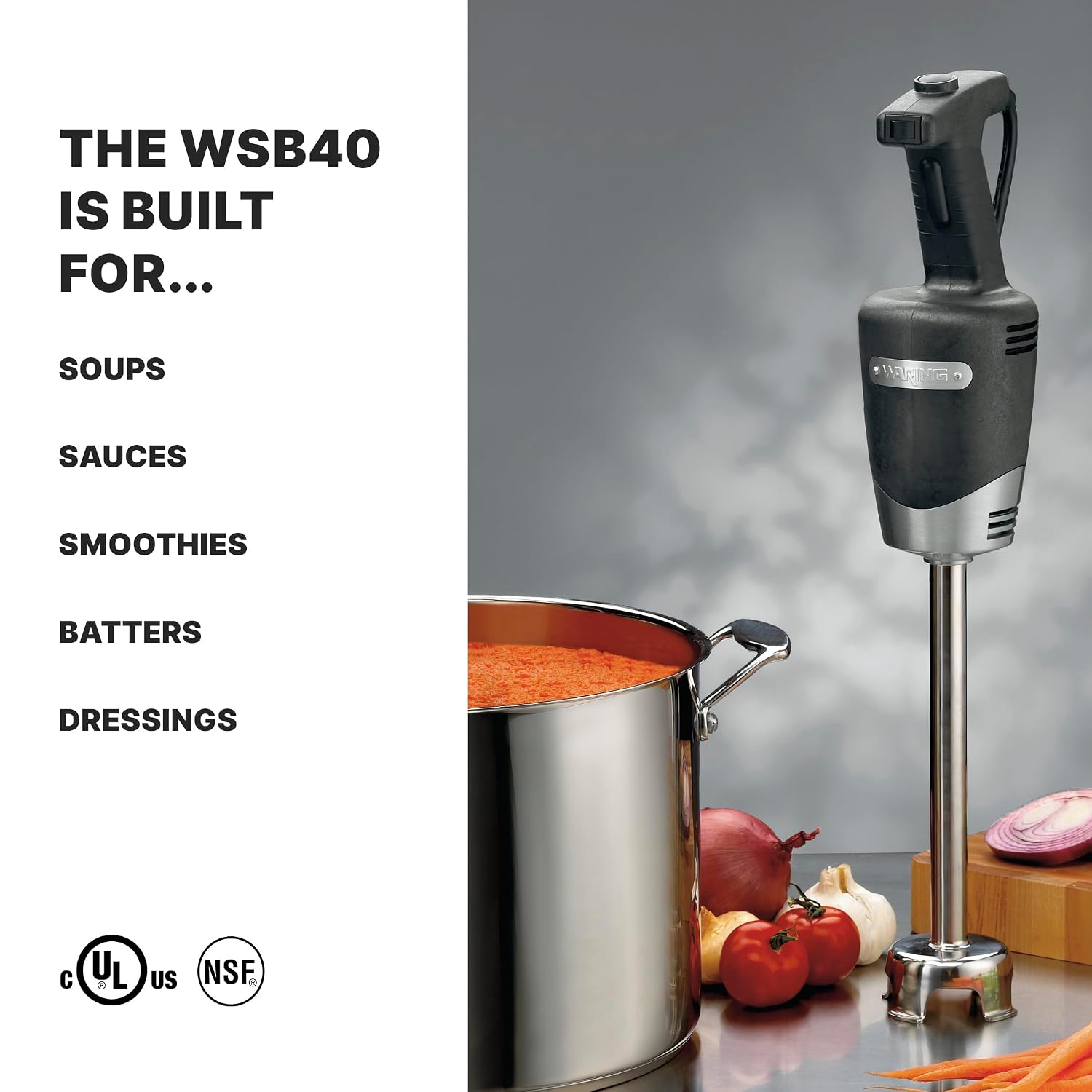 Waring (WSB40) 10' Medium-Duty Quik Stik Plus Immersion Blender,Black/Silver