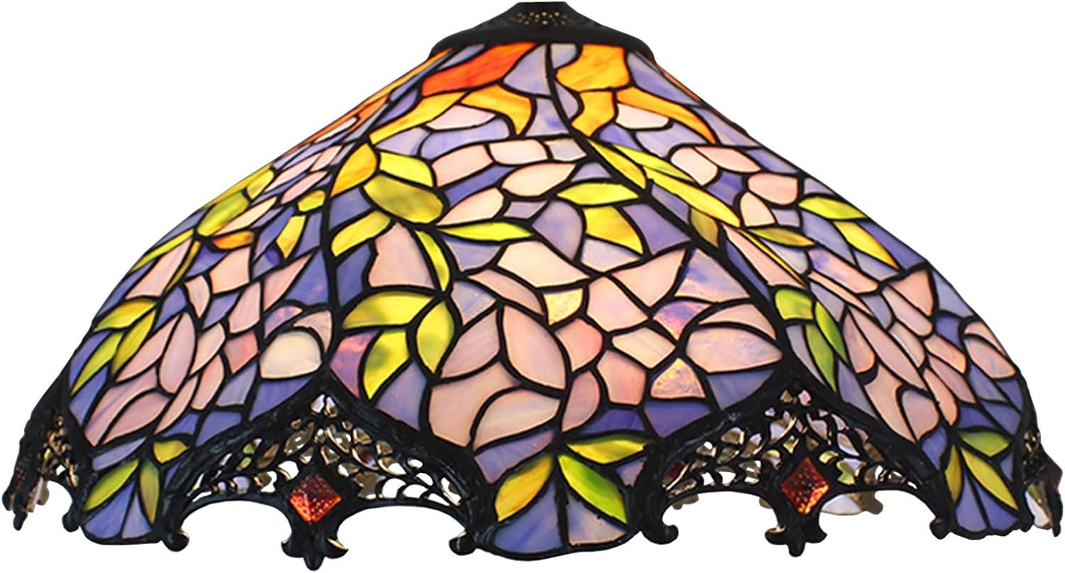 Tiffany Wisteria Lamp Shade 16 Inch Wide Accessories Replacement Only Pink Blue Stained Glass Lampshades Vintage Handmade Light Cover for Table Lamp Pendant Light Floor Lamp Ceiling Fixture