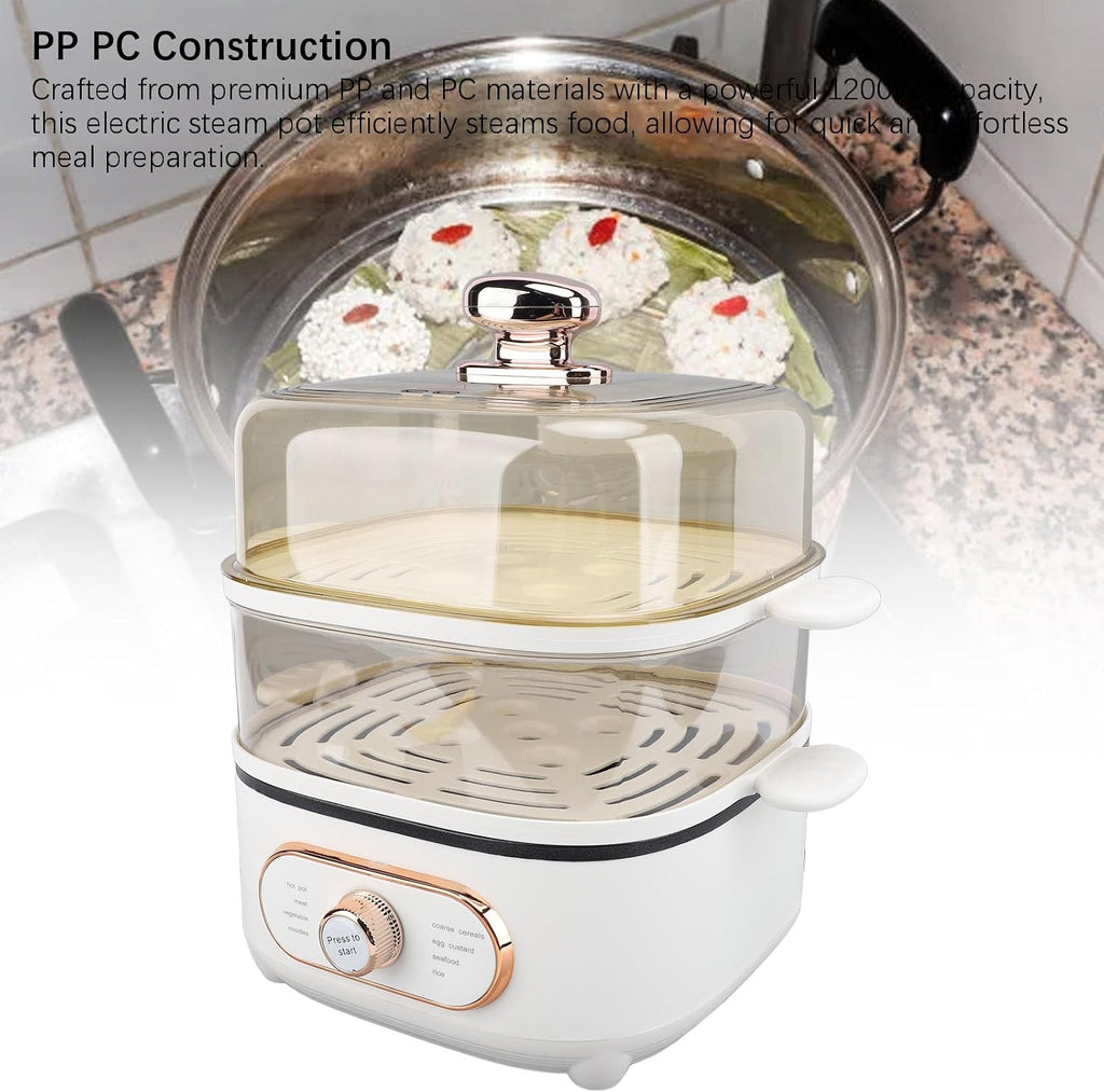 2 Tier Electric Food Steamer, 1200W 10.5L Electric Hot Pot with Steamer, Stackable Baskets, Fast Simultaneous Cooking Vegetable Steamer for Seafood, Raman, Soup, Noodles, Oatmeal