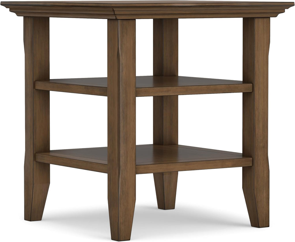 SIMPLIHOME Acadian End Table - 19 inch Wide Solid Wood Square Side Table with 2 Open Shelves in Rustic Natural Aged Brown, Nightstand or Shelving Unit for Living Room or Bedroom with Storage