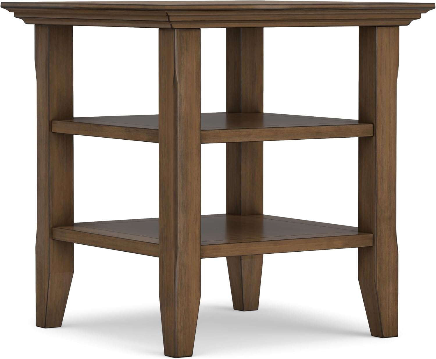 SIMPLIHOME Acadian End Table - 19 inch Wide Solid Wood Square Side Table with 2 Open Shelves in Rustic Natural Aged Brown, Nightstand or Shelving Unit for Living Room or Bedroom with Storage