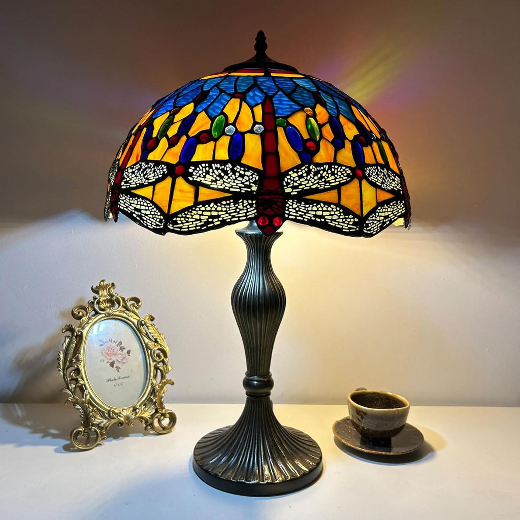 16-Inch Dragonfly Lampshade Replacement, Tiffany Style Stained Glass Lamp Shade Only for Table Lamps Pendant Lamps Floor Lights Ceiling Fixture,Orange