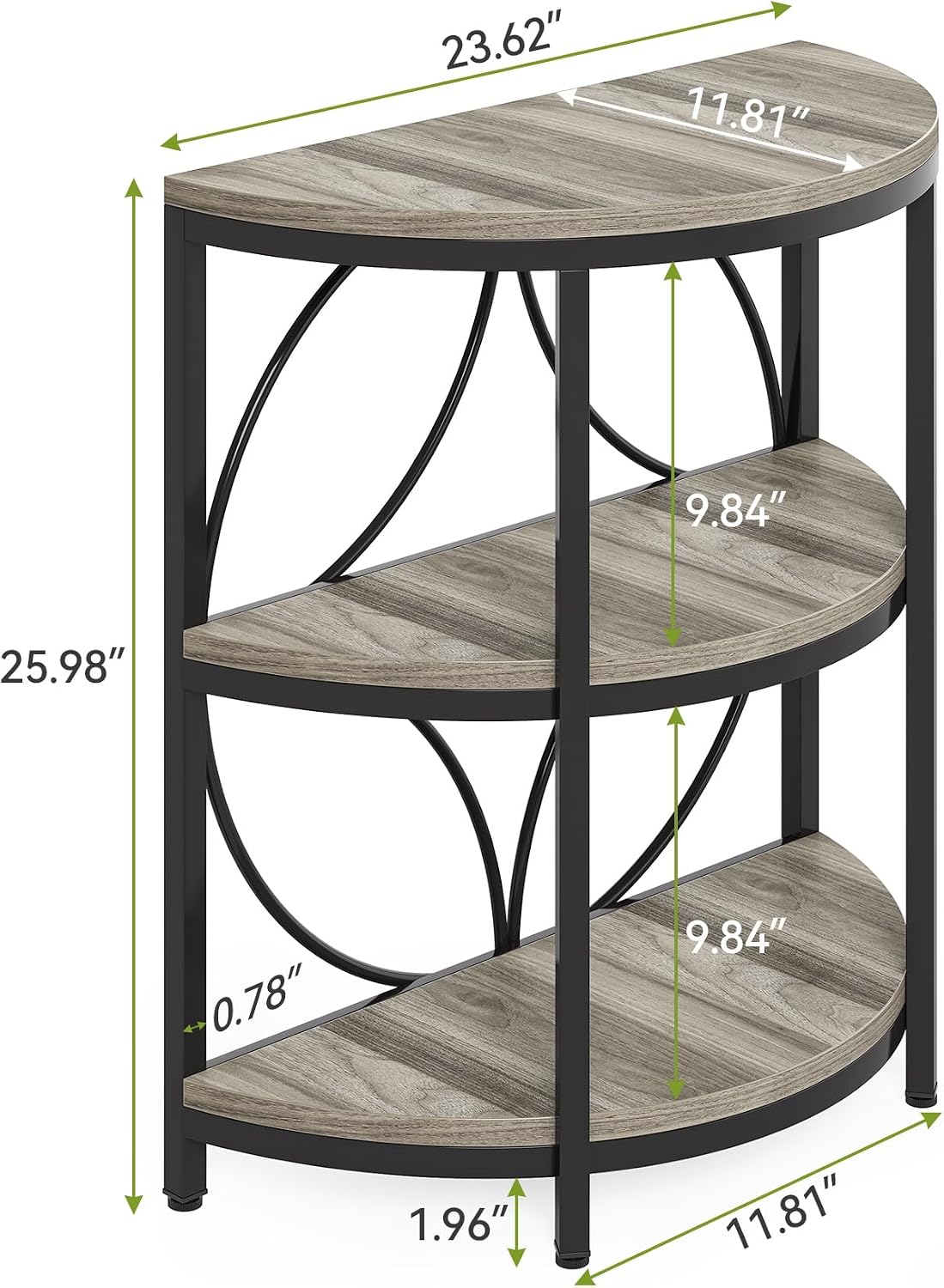 LITTLE TREE Small Half-Round Side Table Set of 2, 3-Tier Grey Wooden Accent Table for Living Room, Bedroom, Sofa