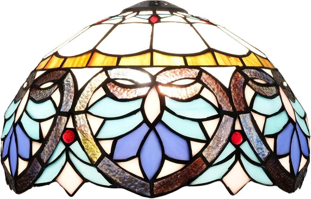 Tiffany Style Lamp Shade, 12 Inch Blue Love Heart Stained Glass Lamp Shade Replacement Pastoral Lamp Cover Accessories Fit for Table Lamp Pendant Light Ceiling Light