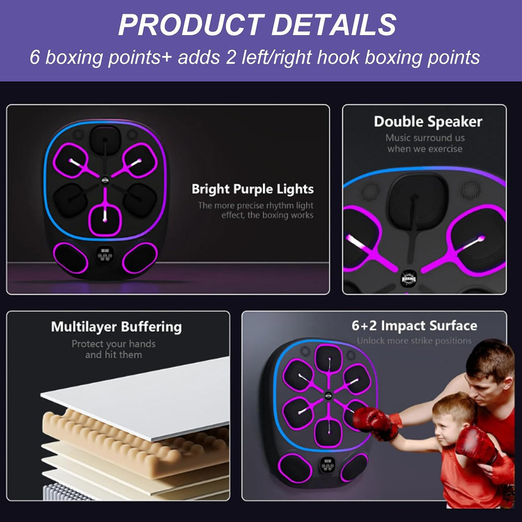 Wall Mounted Boxing Machine, Lights Music Boxing Machine, with Visual Digital Screen,Adjustable Speed Level, for Boxing in Home