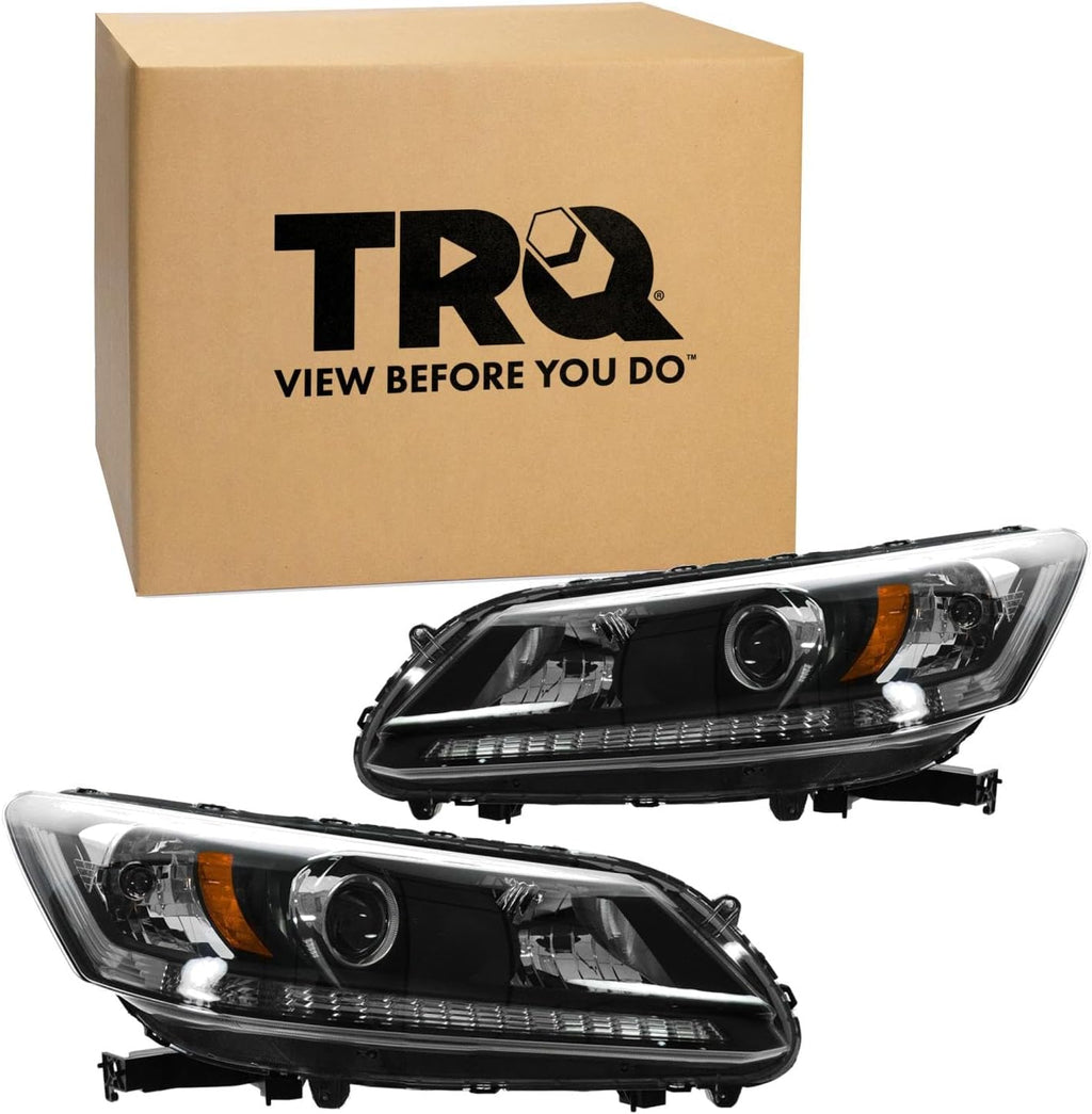 TRQ Headlight Assembly Set Headlights Driver & Passenger Side Compatible with 2013-2015 Honda Accord HO2502151 HO2503151