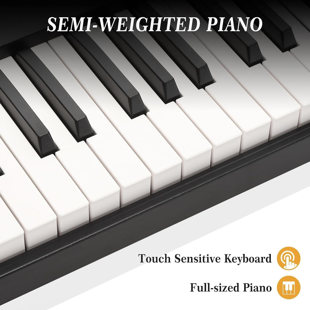 Garvee 88 Key Full-Size Semi-Weighted Electronic Keyboard Piano, Portable Design with Headphones, Sustain Pedal, Power Adapter & Travel Case - Perfect for Beginners and Adult Players