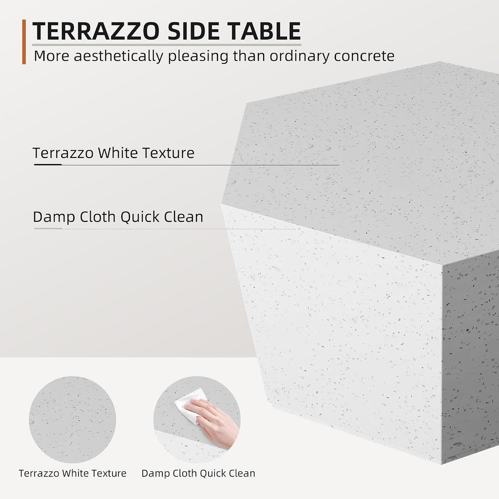 UPHA 28' Hexagon Outdoor Coffee Table, Modern Hollow Concrete Patio Table, Small Minimalist Low Accent Table for Living Room, Balcony, Deck, Backyard, Off-White