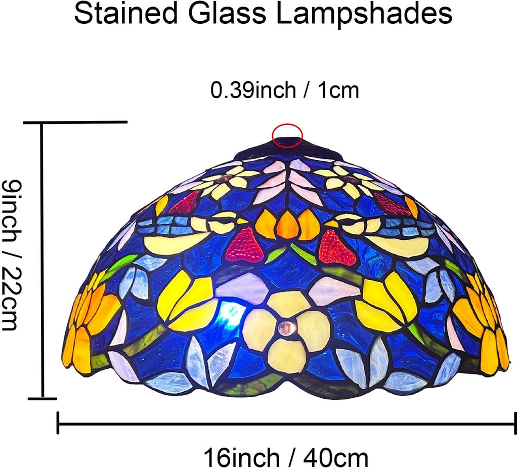 Tiffany Lamp Shade Replacement Only 16 Inch Stained Glass Bird Lampshades, Vintage Blue Beige Yellow Flower Light Cover for Table Lamp Floor Lamp Hanging Pendant lamp Ceiling Light