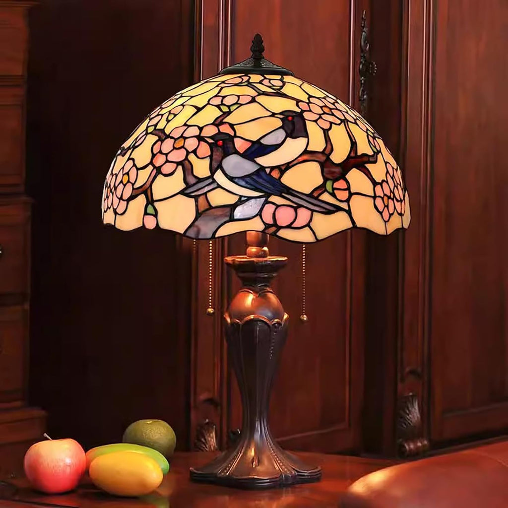 16 Inch Pink Blue Stained Glass Lamp Shade Replacement Only, Style Pastoral Bird Flower Lampshade for Table Lamp, Desk Lamp, Floor Lamp,Ceiling Light,