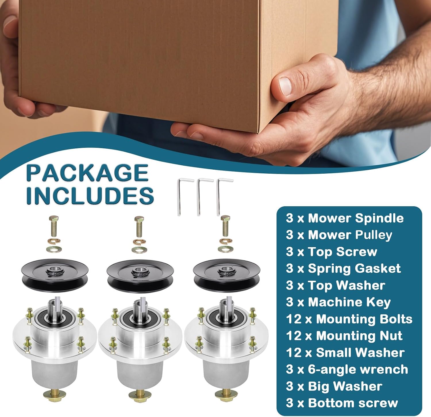 54' Deck Spindle Assembly (037-2000-00 037-2050-00) Pulley (033-4890-00) Fits Bad Boy MZ & MZ Magnum ZT Avenger Mower (3 Pack)