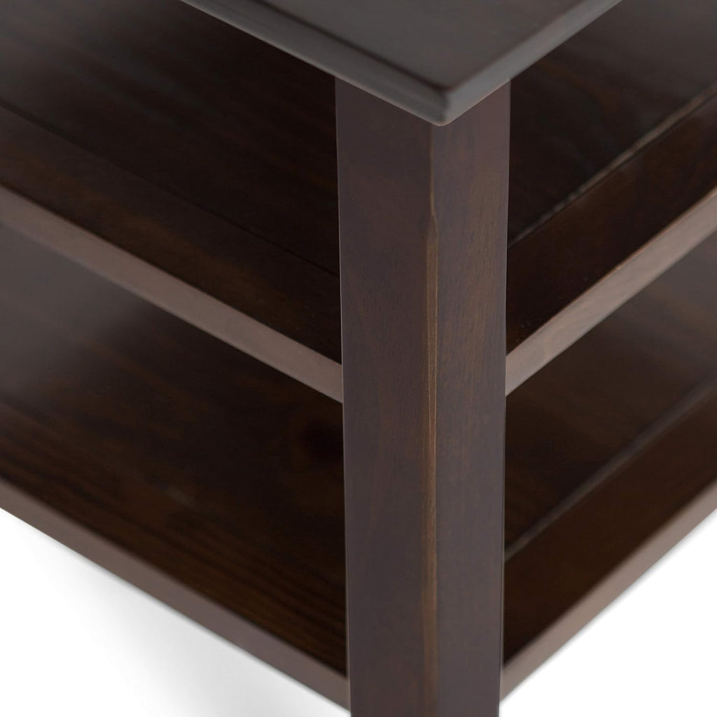 SIMPLIHOME Acadian End Table - 19 inch Wide Solid Wood Square Side Table with 2 Open Shelves in Brunette Brown, Transitional Nightstand or Shelving Unit for Living Room or Bedroom with Storage
