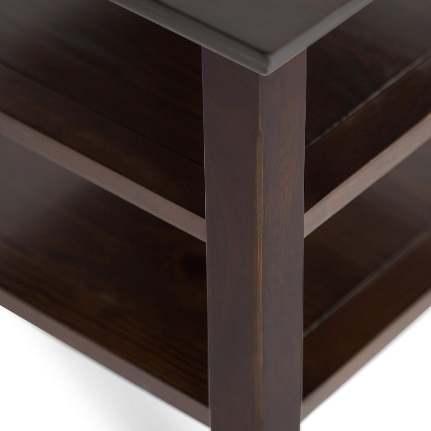 SIMPLIHOME Acadian End Table - 19 inch Wide Solid Wood Square Side Table with 2 Open Shelves in Brunette Brown, Transitional Nightstand or Shelving Unit for Living Room or Bedroom with Storage