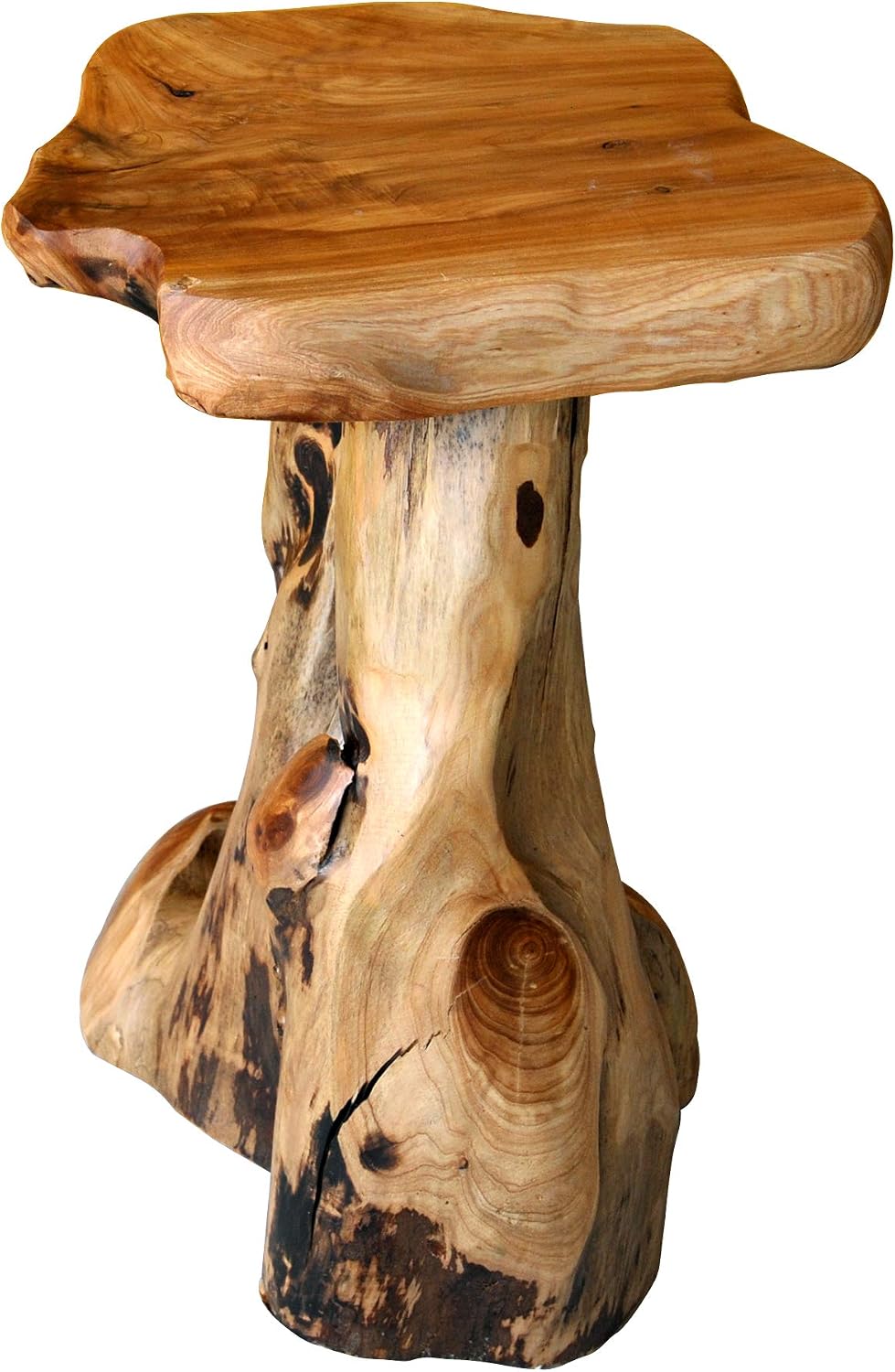 Greenage Cedar Roots Flower Stand Stool Tree Stump End Table 13.5' x 15.5' x 19' H Live Edge Wood Side Table for Living Room Bedroom Garden