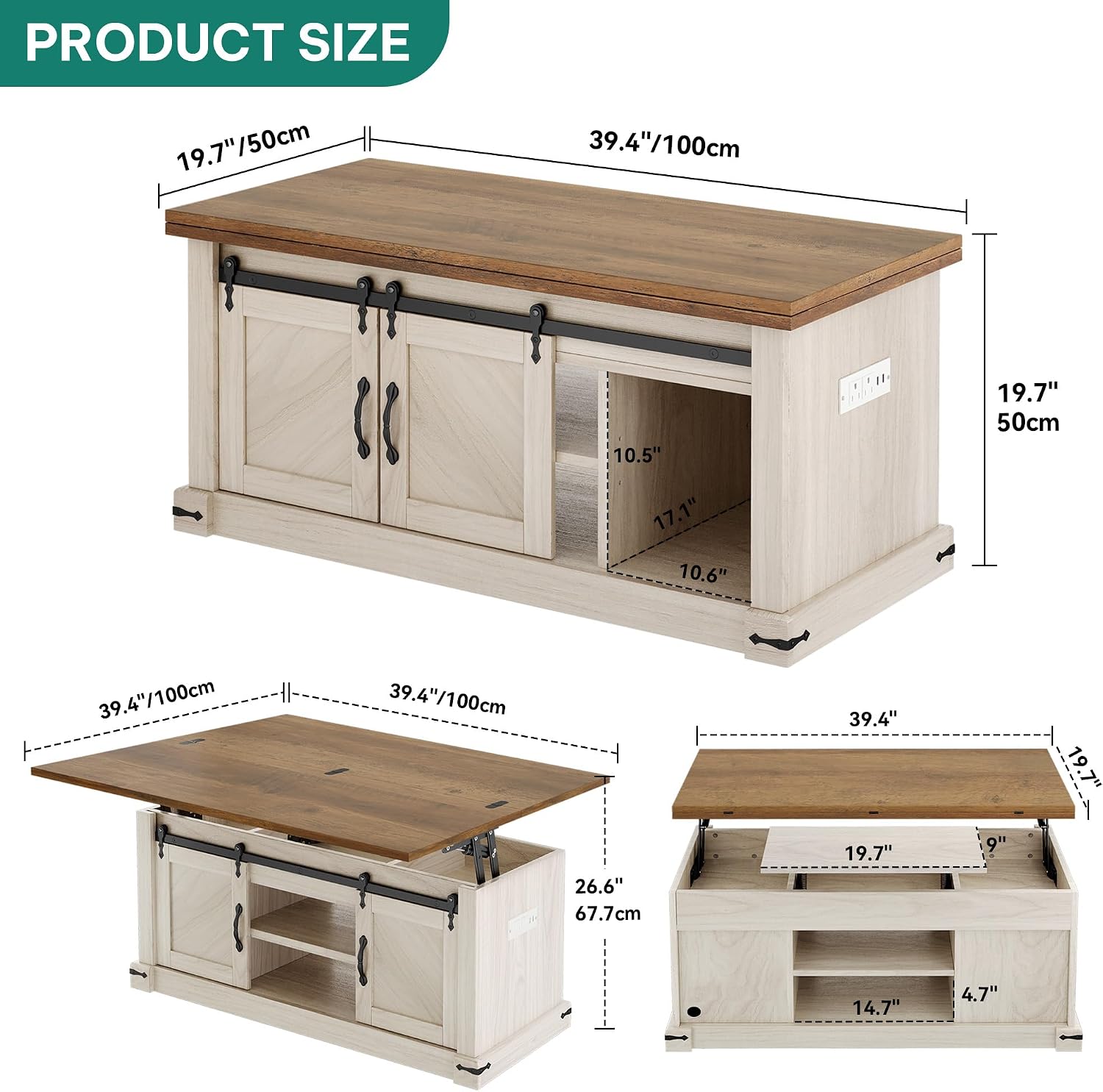YITAHOME Lift Top Coffee Table with Storage, 4 in 1 Multi-Function Rectangle Center Table with Charging Station&USB Port, Living Room Table w/Large Hidden Space, for Bedroom, Home Office, Brown Top