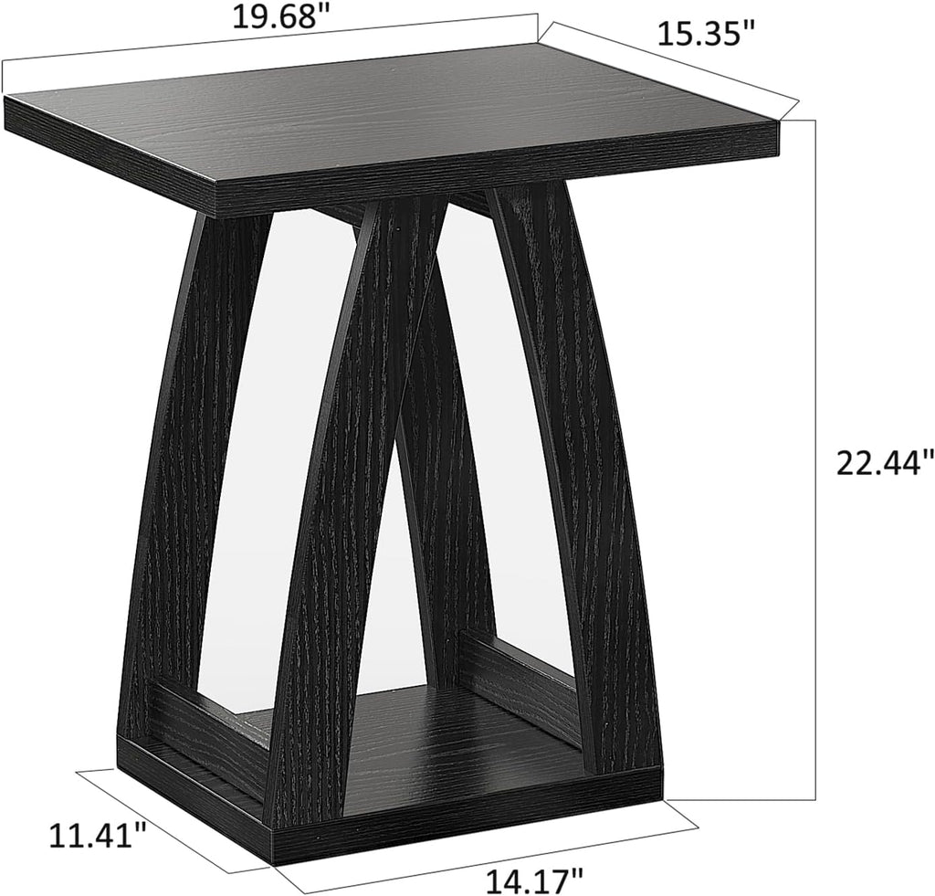 FROMJBEST End Tables Living Room, Side Table Beside Sofa, Nightstand for Bedroom, Couch Side Table with Shelf, Modern End Table for Living Room, Black End Table Set of 2