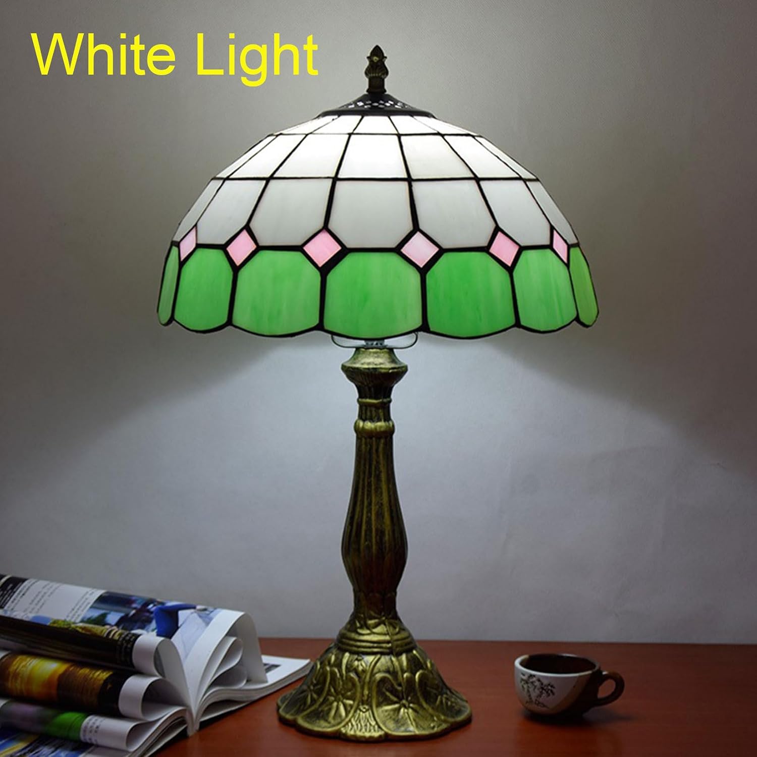 Tiffany Lamp Shade 12 Inch Wide Accessories Replacement Only Blue Green Yellow Stained Glass Lampshades Minimalistic Mediterranean Light Cover for Table Lamp Pendant Light Ceiling Fixture,Green