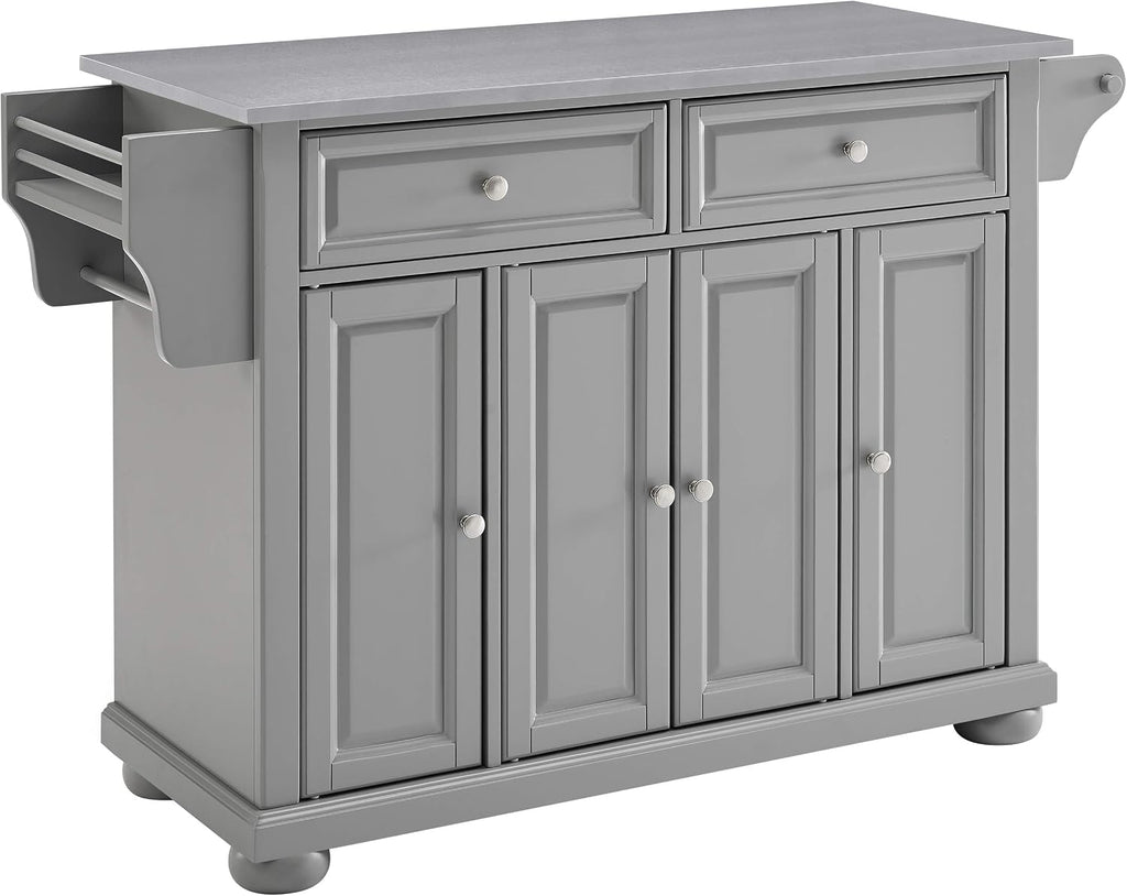 Crosley Furniture Alexandria Stainless Steel Top Rolling Kitchen Island Storage Cart, Microwave Stand, Gray