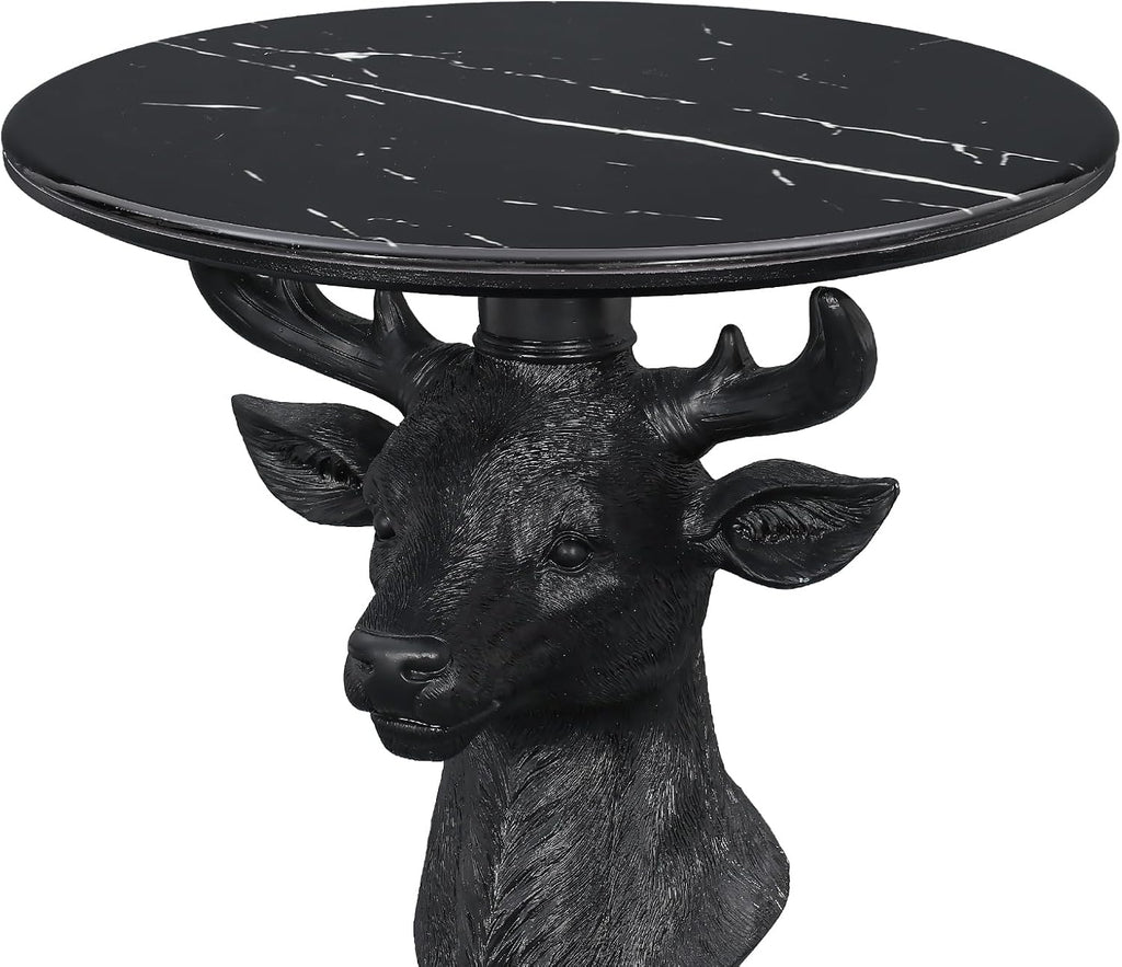 Sculptural Deer Head Side Table, Artistic Animal End Table with Faux Marble Top, Modern Accent Table for Living Room Bedroom, Unique Home Decor Gift for Housewarming, 19.69' W x 25.59' H