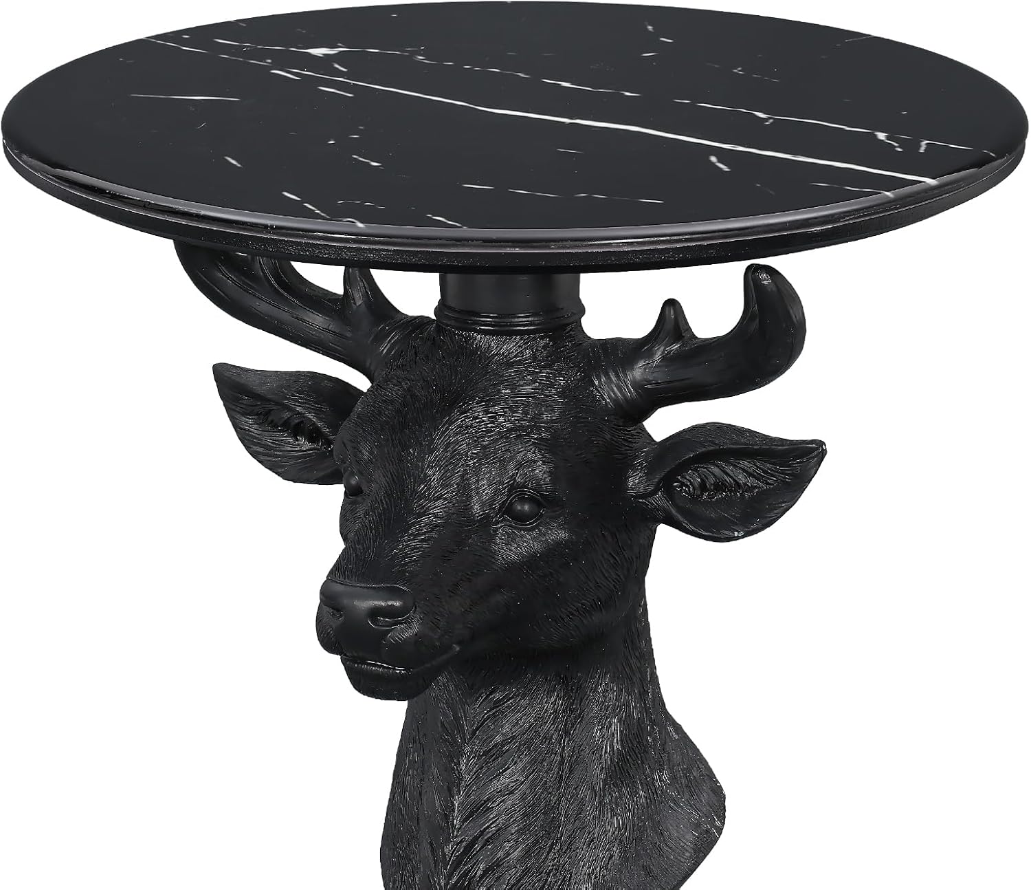 Sculptural Deer Head Side Table, Artistic Animal End Table with Faux Marble Top, Modern Accent Table for Living Room Bedroom, Unique Home Decor Gift for Housewarming, 19.69' W x 25.59' H