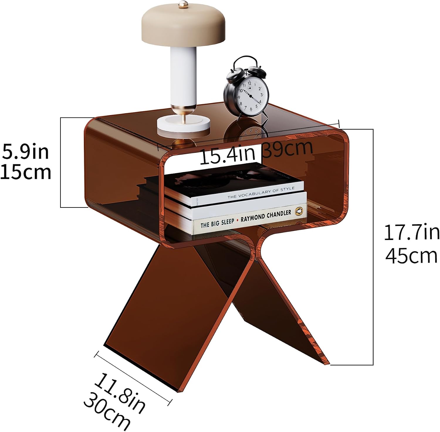 Acrylic Nightstand Side Table Modern Design Clear Home Decor Display End Table for Living Room (Dark Brown)