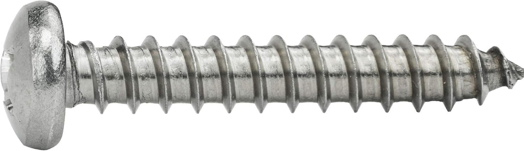 #10 x 2 Pan Head Sheet Metal Screws, Stainless Steel 18-8, Full Thread, Bright Finish, Self-Tapping, Quantity 1000 By Fastenere