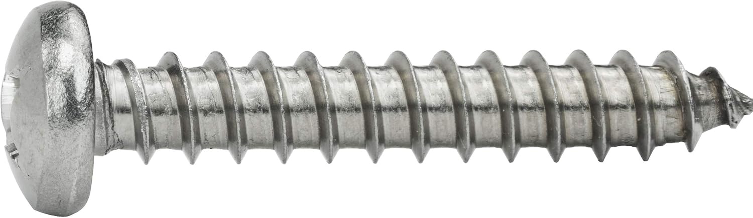 #10 x 2 Pan Head Sheet Metal Screws, Stainless Steel 18-8, Full Thread, Bright Finish, Self-Tapping, Quantity 1000 By Fastenere