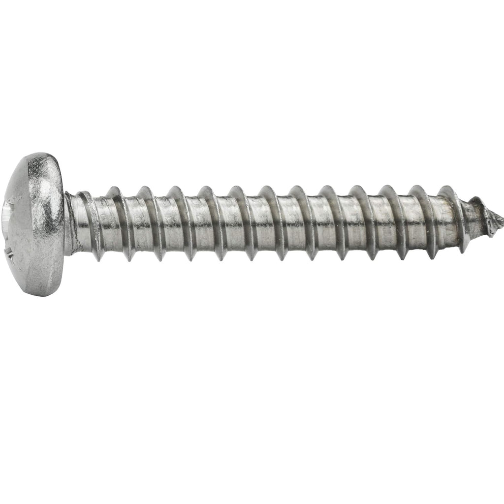 #10 x 2 Pan Head Sheet Metal Screws, Stainless Steel 18-8, Full Thread, Bright Finish, Self-Tapping, Quantity 2500 By Fastenere