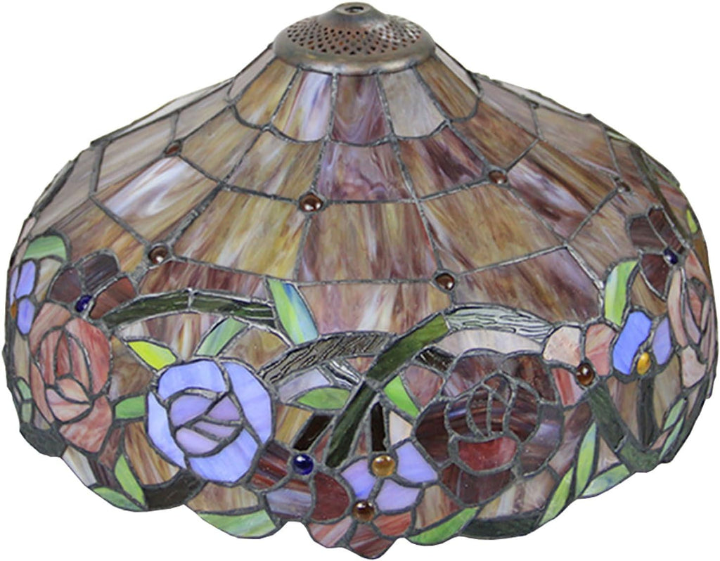 Rose Table Lamp Shade Replacement Only 16X9 Inch Tiffany Style Stained Glass Cream Amber Lampshades, Vintage Pastoral Romance Light Cover for Desk Light Floor Lamp Pendant Ceiling Lamp,A1