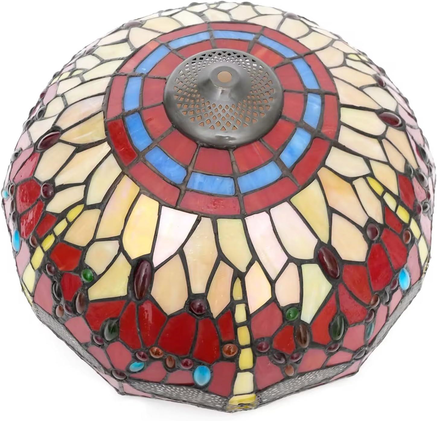 W16H9 Inch Tiffany Lamp Shade Replacement, Stained glass Dragonfly style Lampshades, Only Handmade Retro lampshade Replacement for Table Lamp Pendant Light Floor Lamp Ceiling Fixture,Red