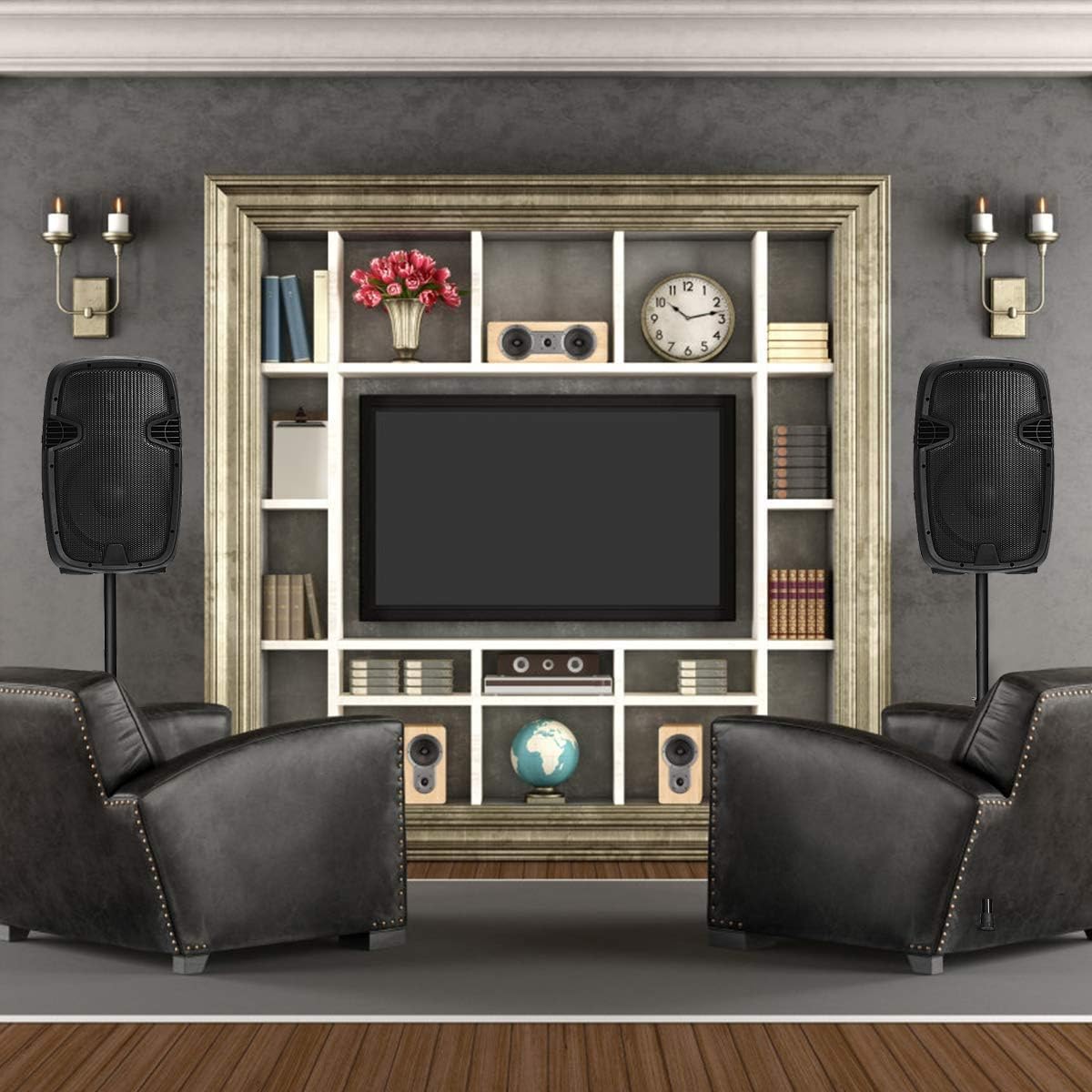 Costzon 2-Way Powered PA Speakers System Combo Set, 12' 2000W Portable Dual Passive Active Speaker with Stands, Bluetooth, TWS, USB/SD Card, AUX MP3 FM Radio, Microphone, Remote Control (12')