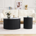 Fluted Round Nesting Coffee Table Set of 2, Mid Century Modern Wood Coffee Table and End Table Set, Minimalist Center Tables Circle Side Table for Living Room, Office(Black
