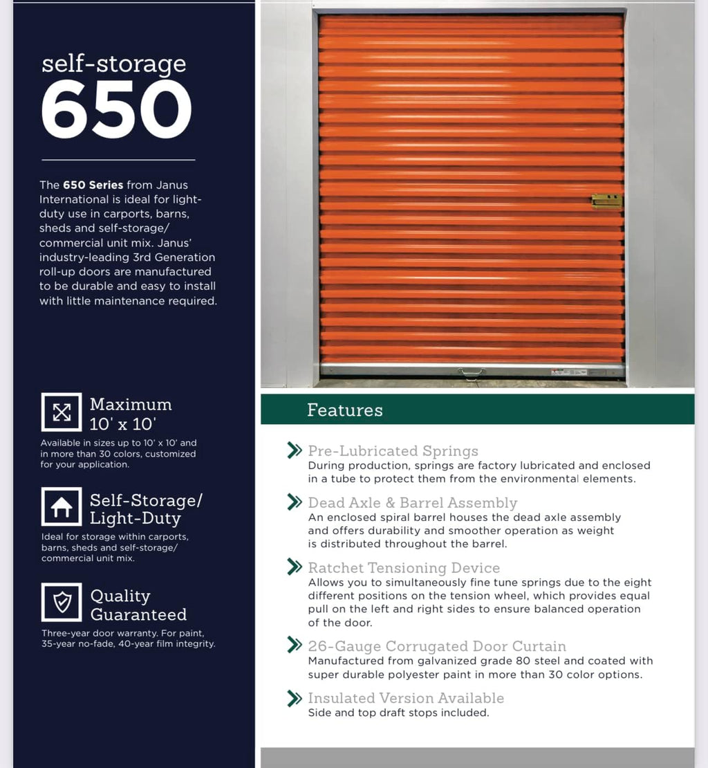 DuroSTEEL Janus 8'x8' 650 Series Metal Roll-up Door Storage & Hardware Direct