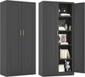 71' Tall Kitchen Pantry Cabinet and 4 Adjustable Shelves, Black Metal Storage Cabinet with Doors, 5-Tier Kitchen Storage Cabinets, Modern Large Cupboard for Home Office, Dining, Living Room