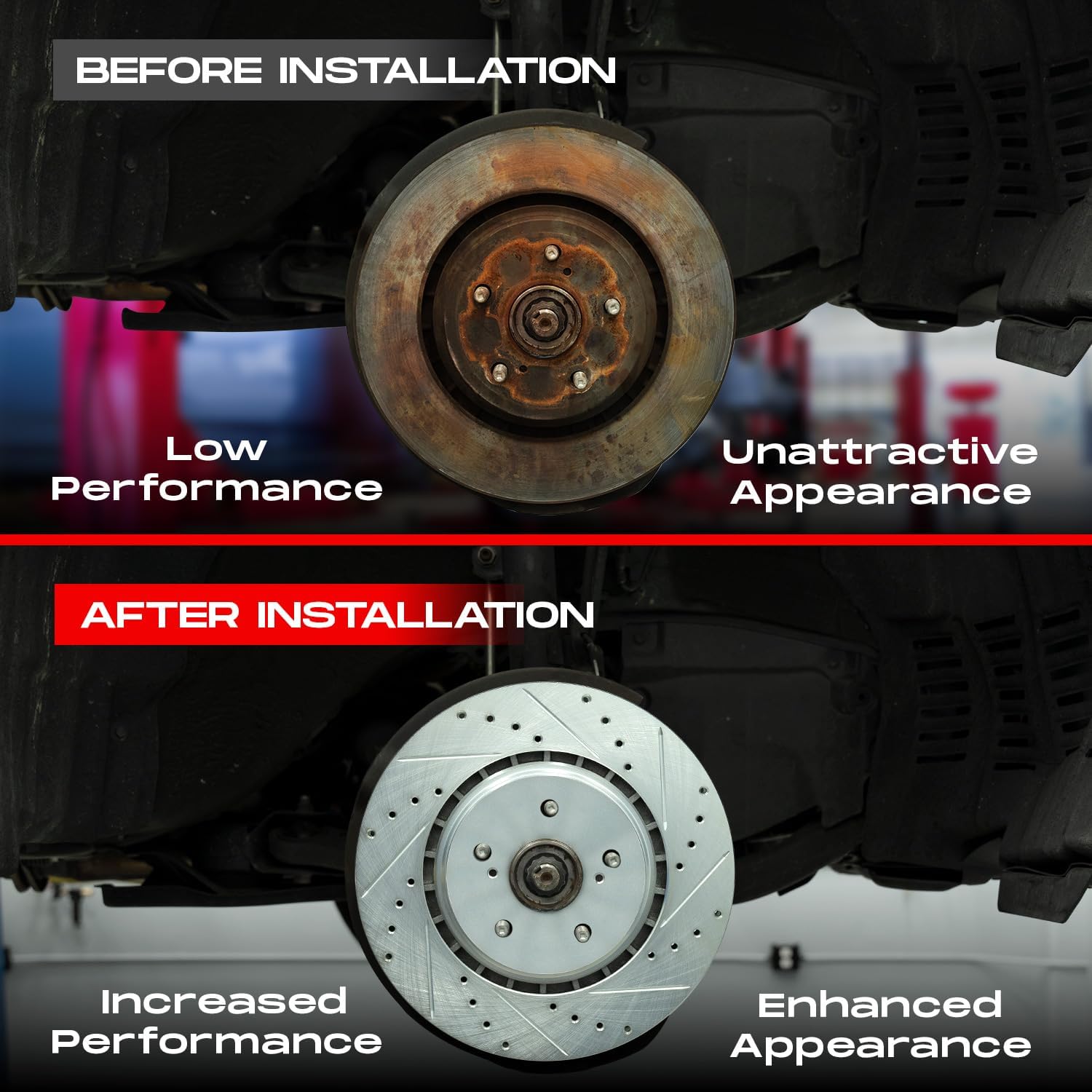 R1 Concepts Front and Rear Brake Kit Fits 2002-2004 Honda CR-V| Drilled Slotted Brake Rotors and Ceramic Brake Pads|Hardware