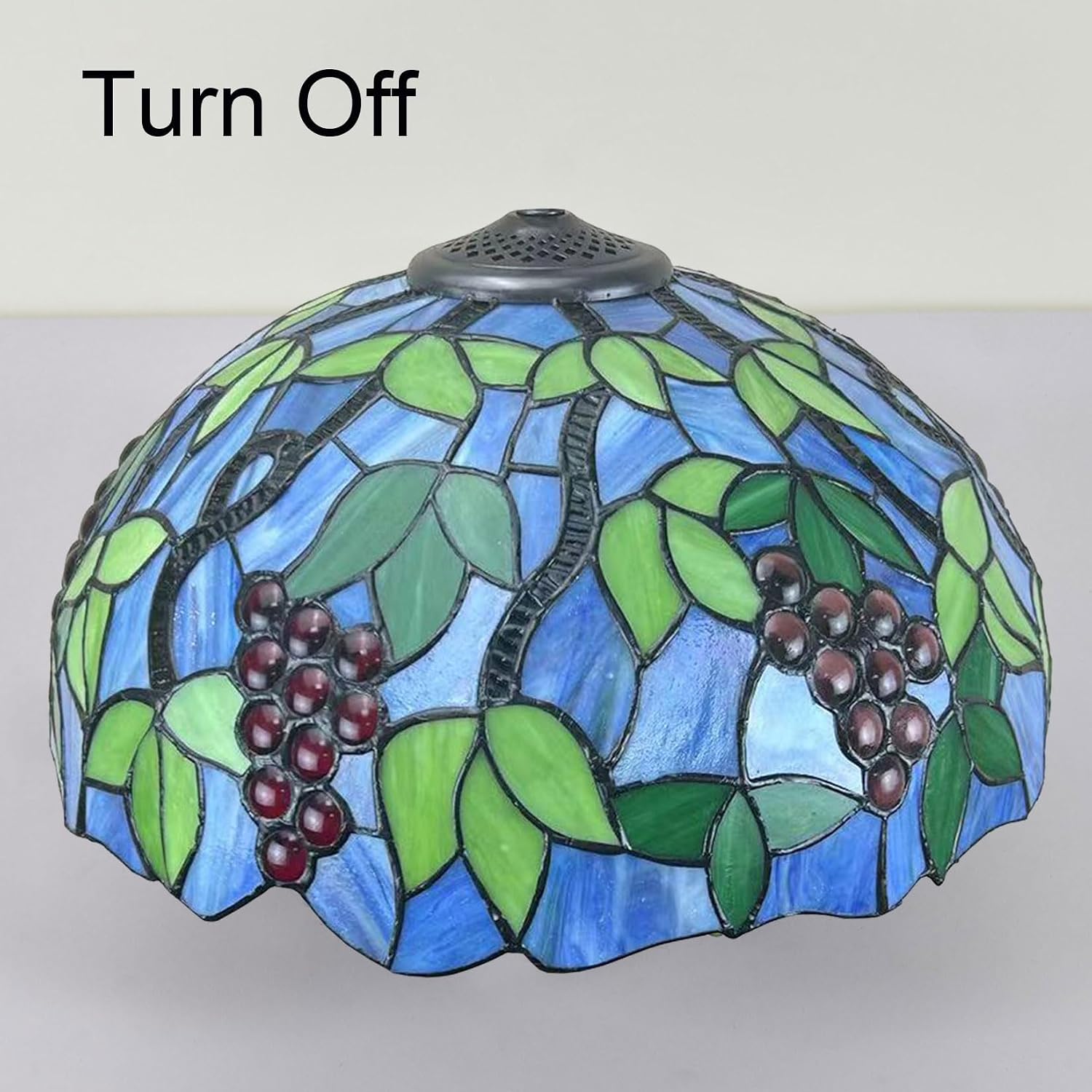 Tiffany Lamp Shade Replacement 16X9 Inch Vintage Stained Glass Lampshades Only with Cap Christmas Home Decor Blue Grape Design Handmade Light Cover for Table lamp Pendant Light Floor Lamp