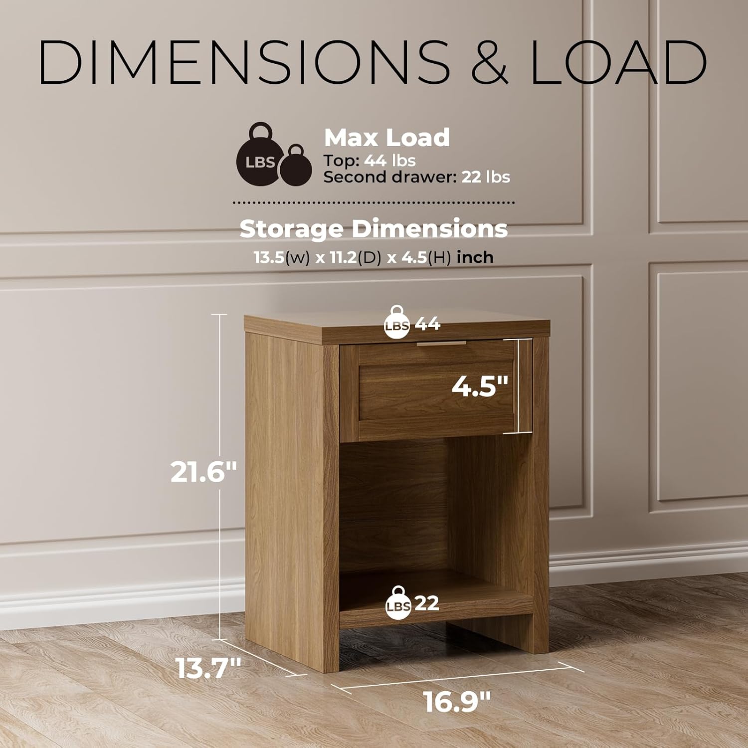 Walsham Natural Nightstands Set 2, Boho Bed Side Table for Living Room, Minimalist Night Stand with Drawer and Storage Shelf - Farmhouse End Tables for Bedroom (Special Walnut, 2 Set)