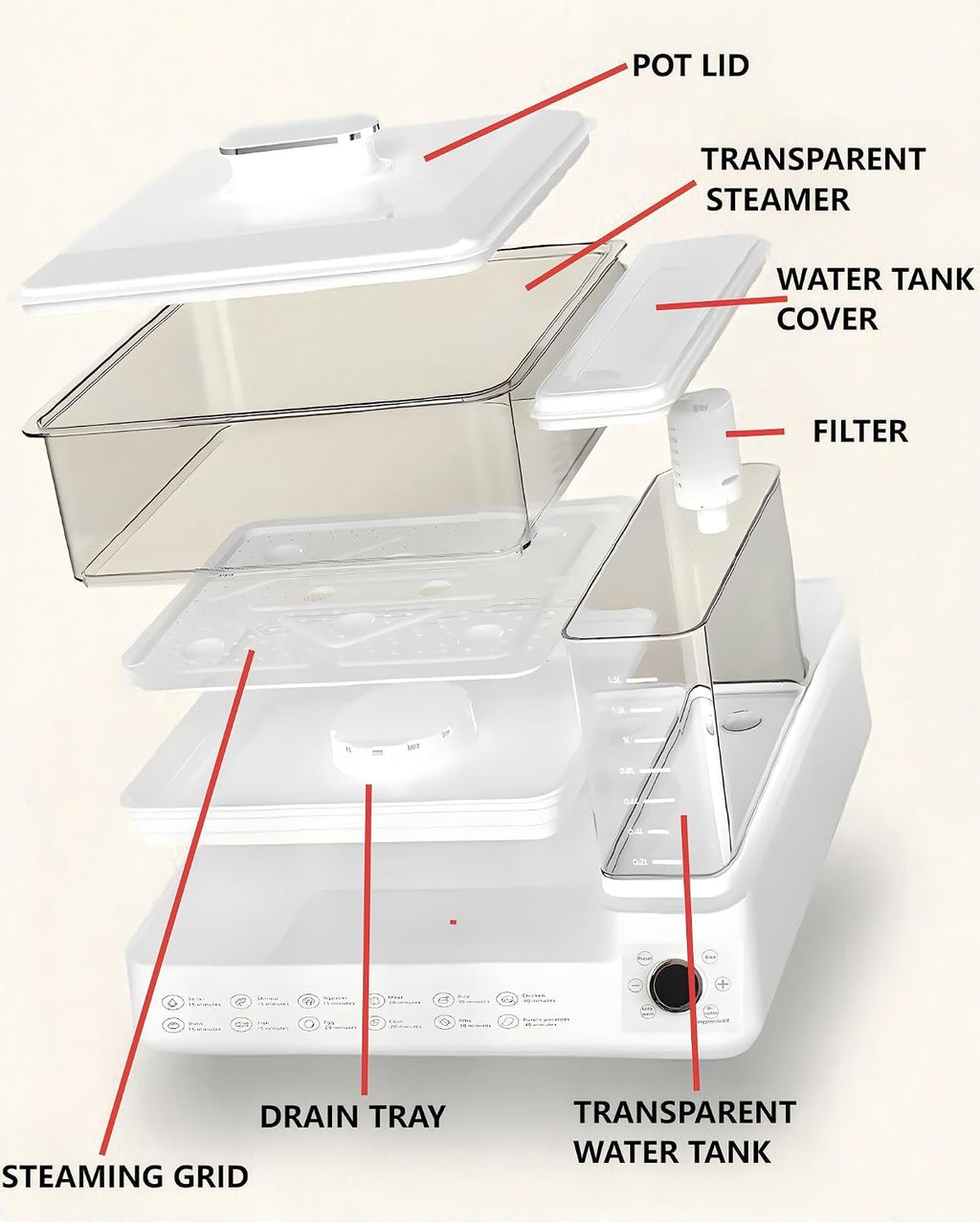 24L Electric Food Steamer, 3-Tier Stainless Steel Steam Cooker with 12 Preset Modes, Detachable Water Tank, 24H Delay Start, Auto Shut-Off & Keep Warm for Vegetables, Fish and Eggs