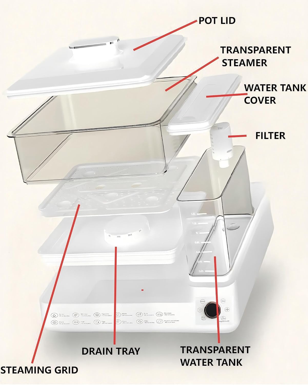 24L Electric Food Steamer, 3-Tier Stainless Steel Steam Cooker with 12 Preset Modes, Detachable Water Tank, 24H Delay Start, Auto Shut-Off & Keep Warm for Vegetables, Fish and Eggs